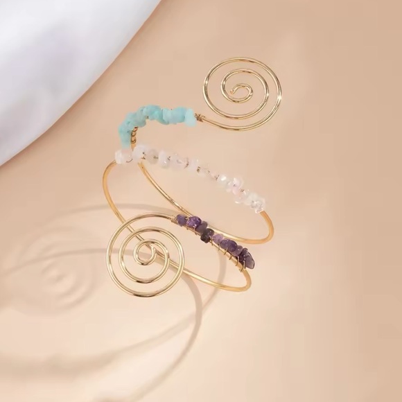 Alexandrine - Irregular Natural Stones Spiral Upper Arm Bracelet - Picture 6 of 6